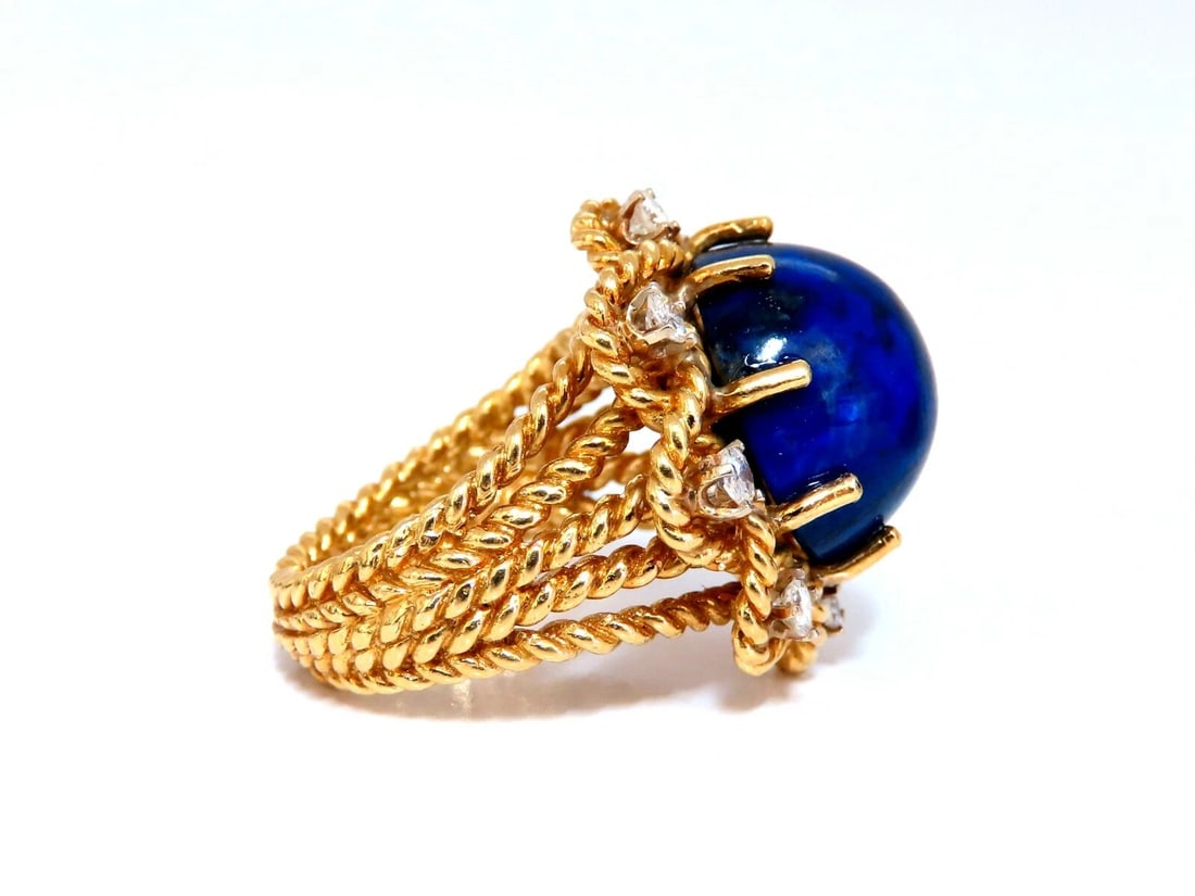 GIA Certified Natural Lapis Diamond Clip Earrings & Ring 18kt - 3