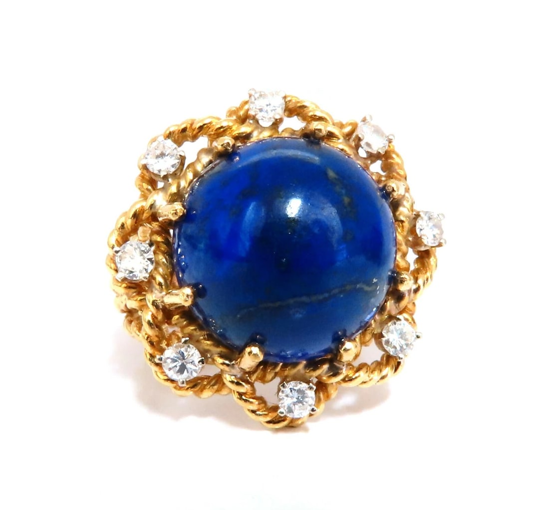 GIA Certified Natural Lapis Diamond Clip Earrings & Ring 18kt - 4