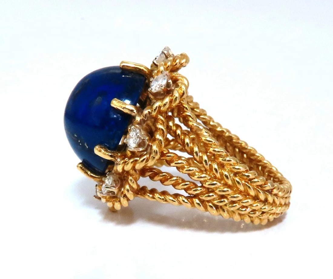 GIA Certified Natural Lapis Diamond Clip Earrings & Ring 18kt - 5