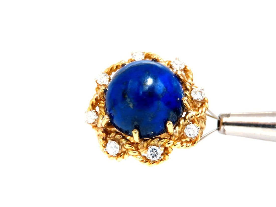 GIA Certified Natural Lapis Diamond Clip Earrings & Ring 18kt - 7