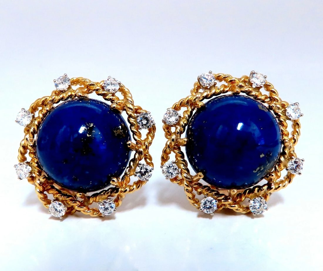 GIA Certified Natural Lapis Diamond Clip Earrings & Ring 18kt - 8
