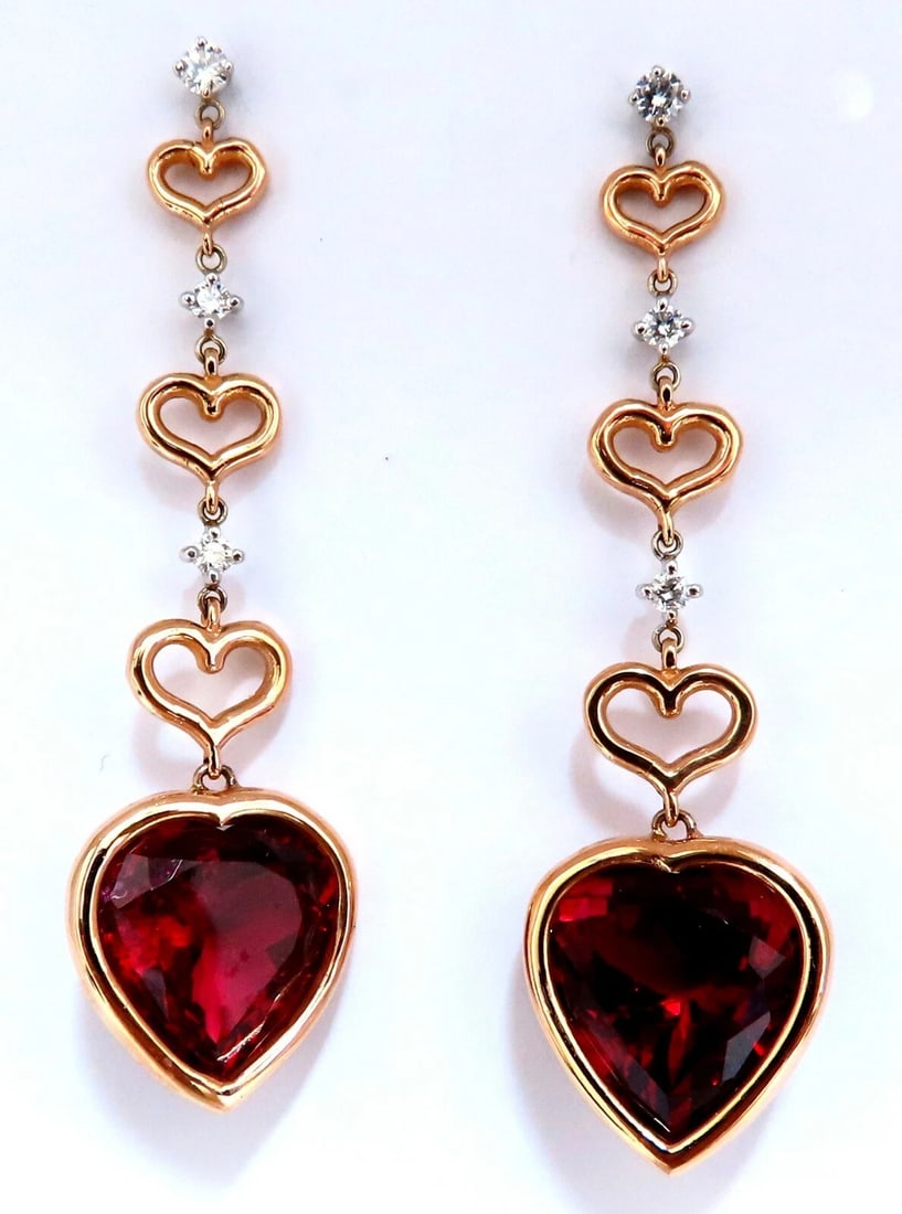GIA Certified Natural Red Heart Tourmaline Diamonds Dangle Earrings 14k - 3