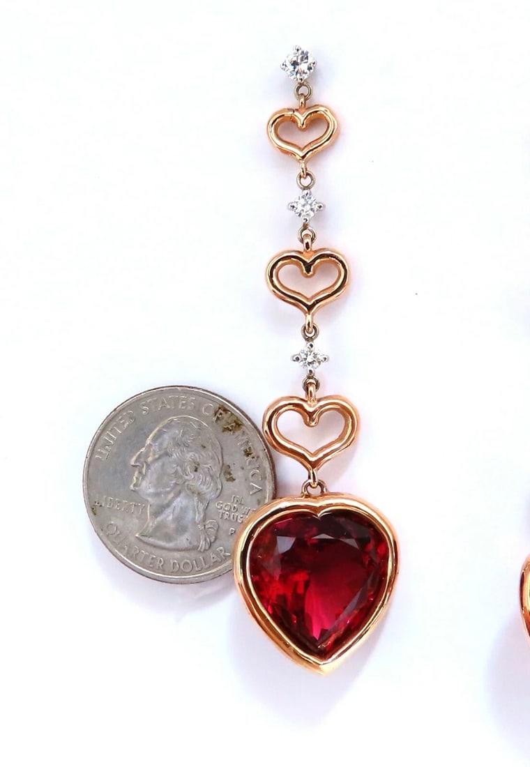 GIA Certified Natural Red Heart Tourmaline Diamonds Dangle Earrings 14k - 4