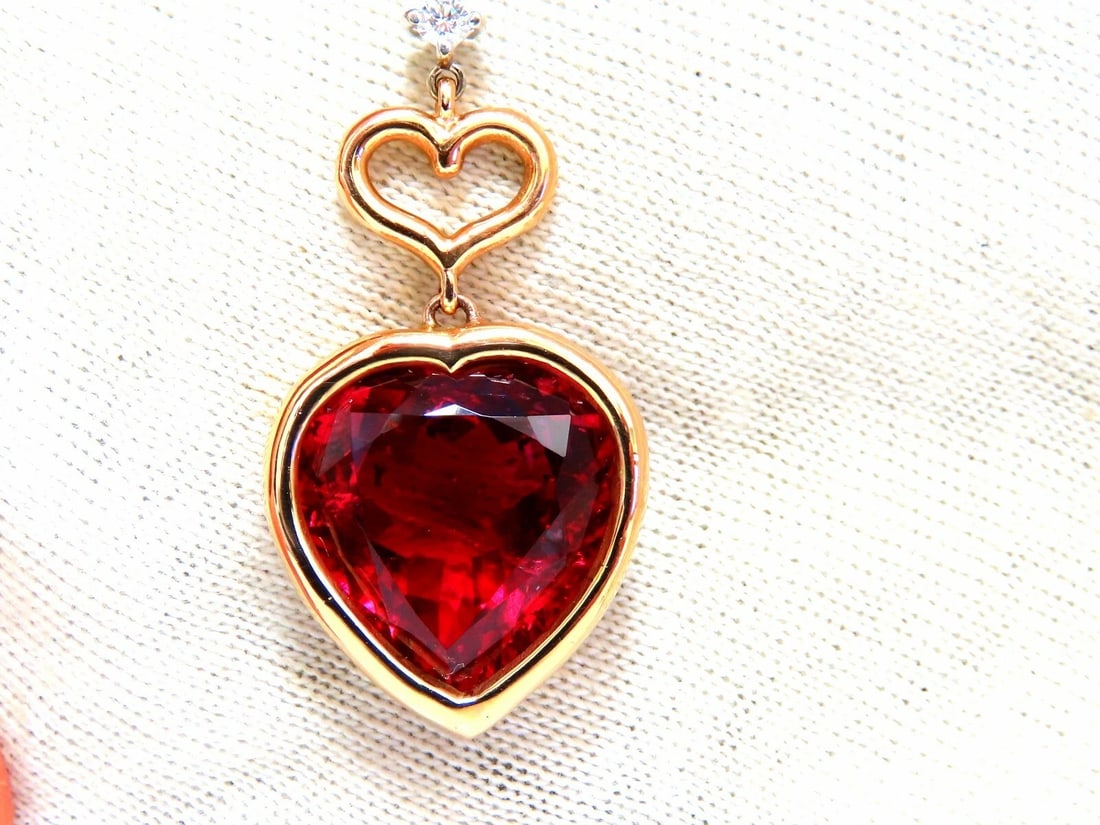 GIA Certified Natural Red Heart Tourmaline Diamonds Dangle Earrings 14k - 6