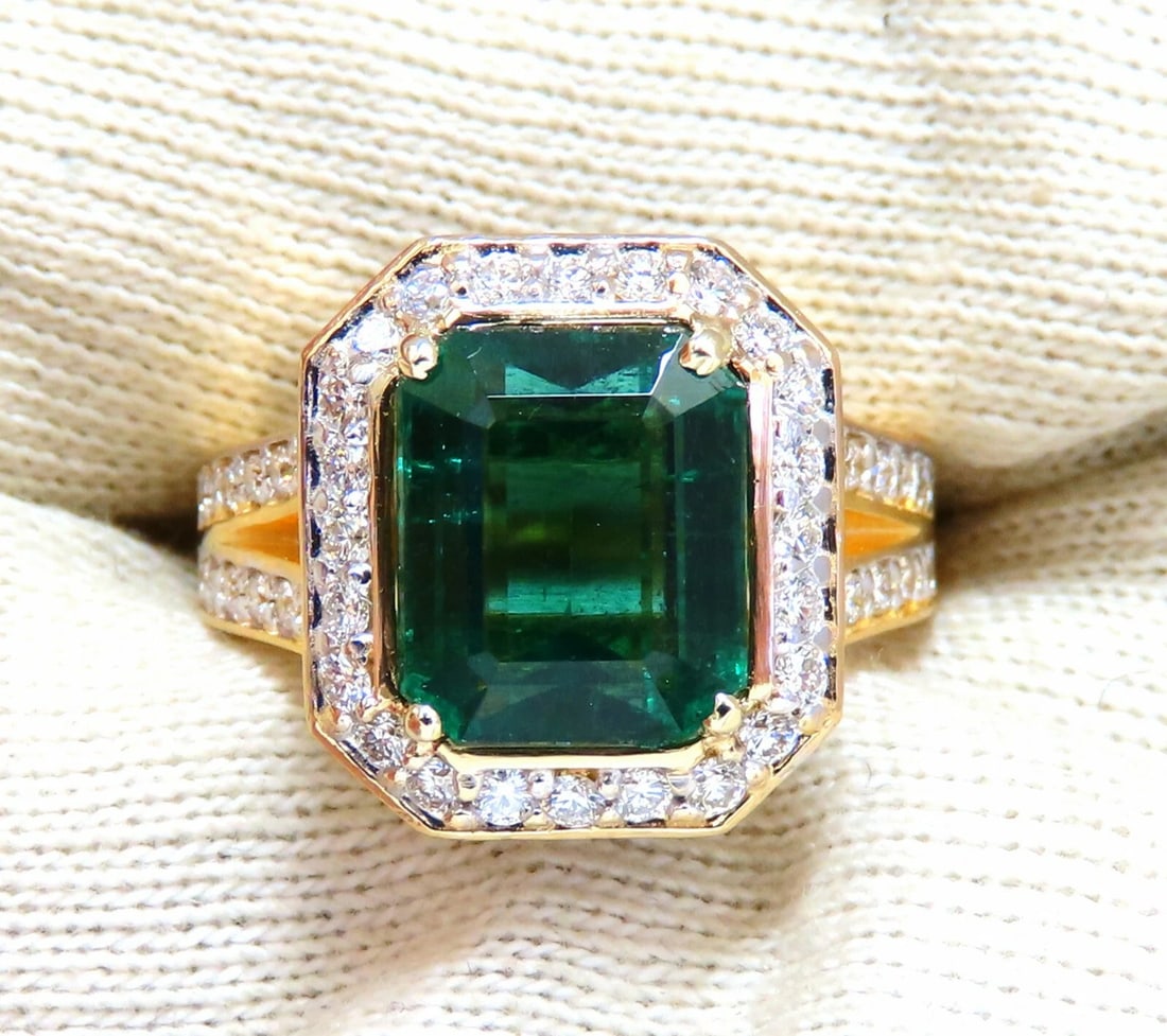 GIA Certified 5.12ct Natural Green Emerald Diamonds Ring 14kt. F1 - 4