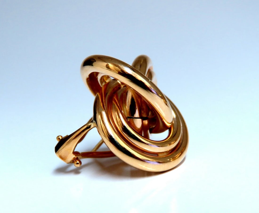 14kt Gold Textured Interlocking Tri Tubular Clip Earrings - 3