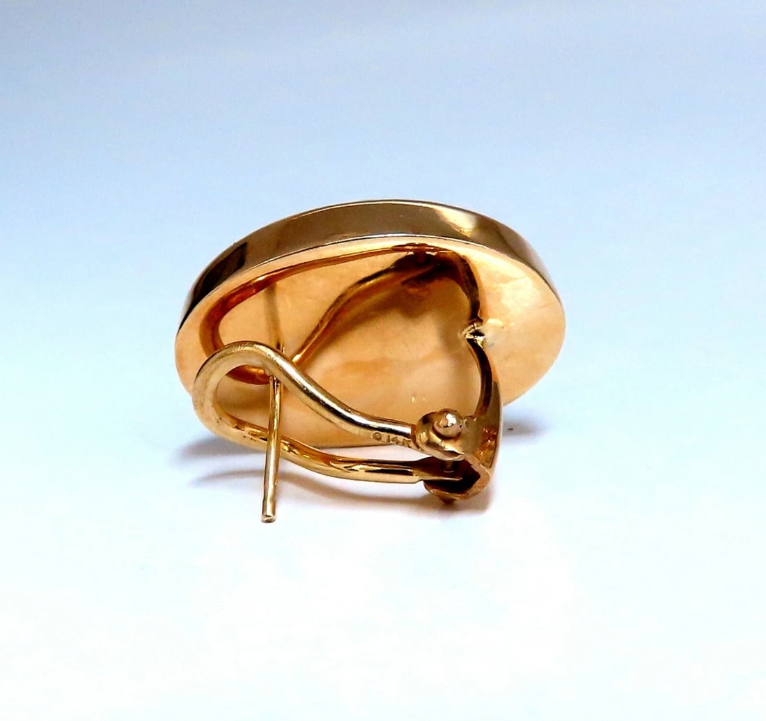 14kt Gold Cross Thread Deco Oval Frame Earrings Omega Clip - 3