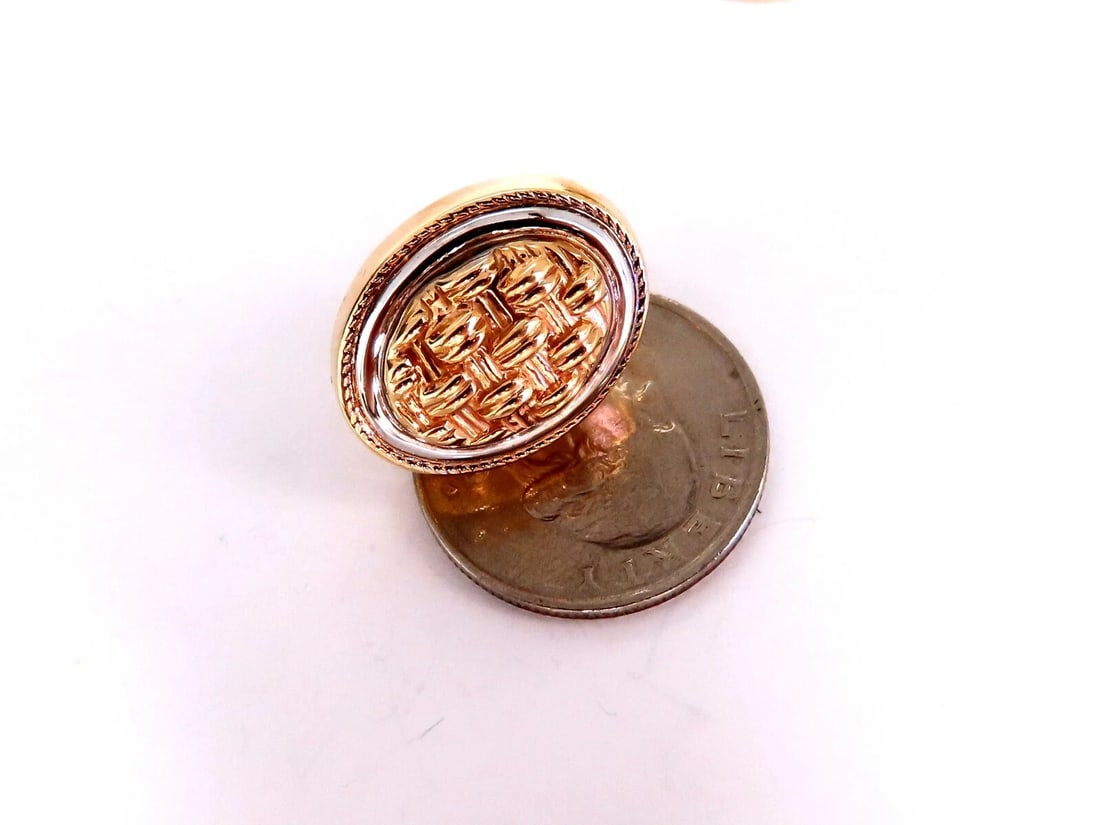 14kt Gold Cross Thread Deco Oval Frame Earrings Omega Clip - 5