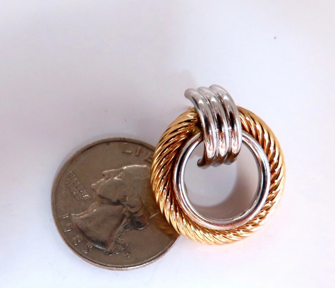 14kt Gold Textured Rope Twist Knocker Circle Earrings - 2
