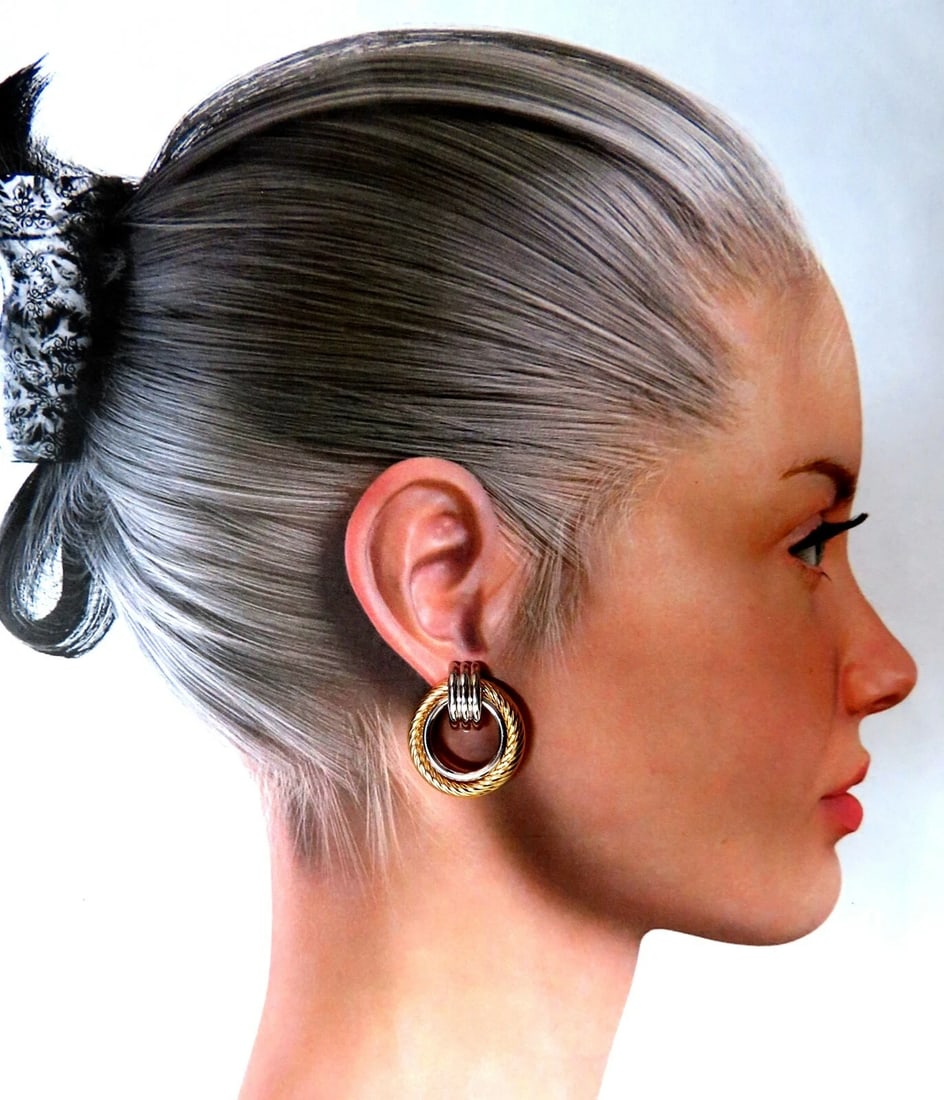14kt Gold Textured Rope Twist Knocker Circle Earrings - 3