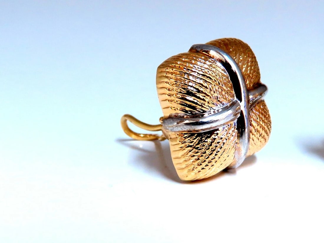 14kt Gold Textured Clip Earrings & Omega - 2