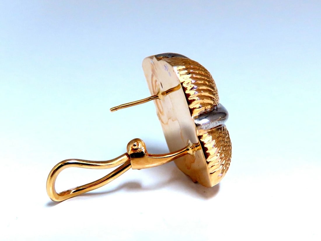 14kt Gold Textured Clip Earrings & Omega - 3