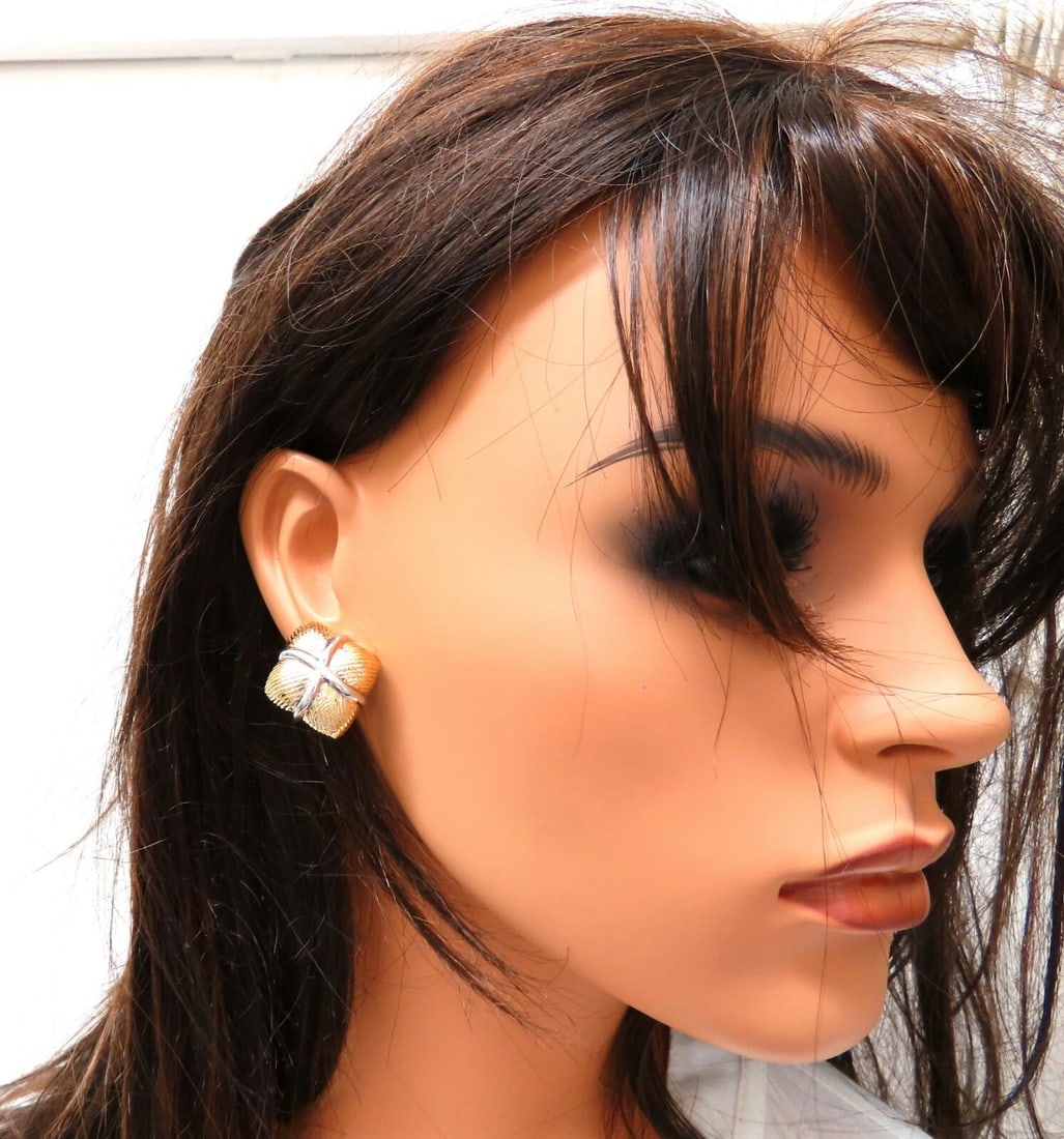 14kt Gold Textured Clip Earrings & Omega - 5