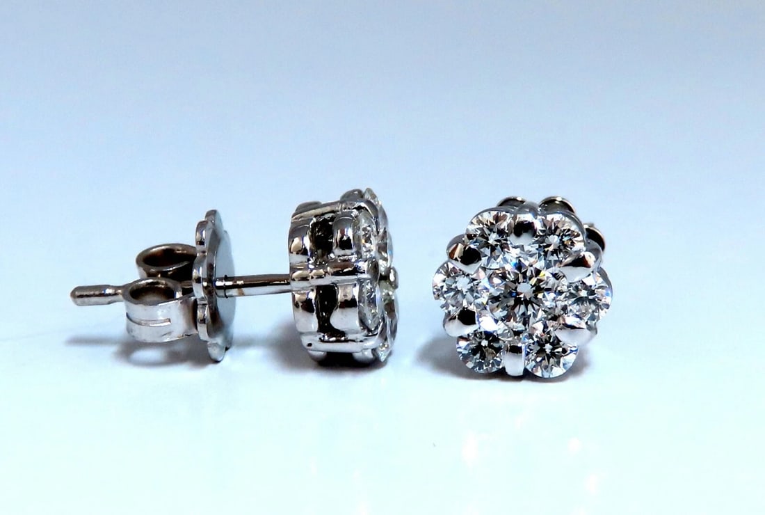 1.10ct Natural Diamonds Cluster Earrings 14kt gold - 2