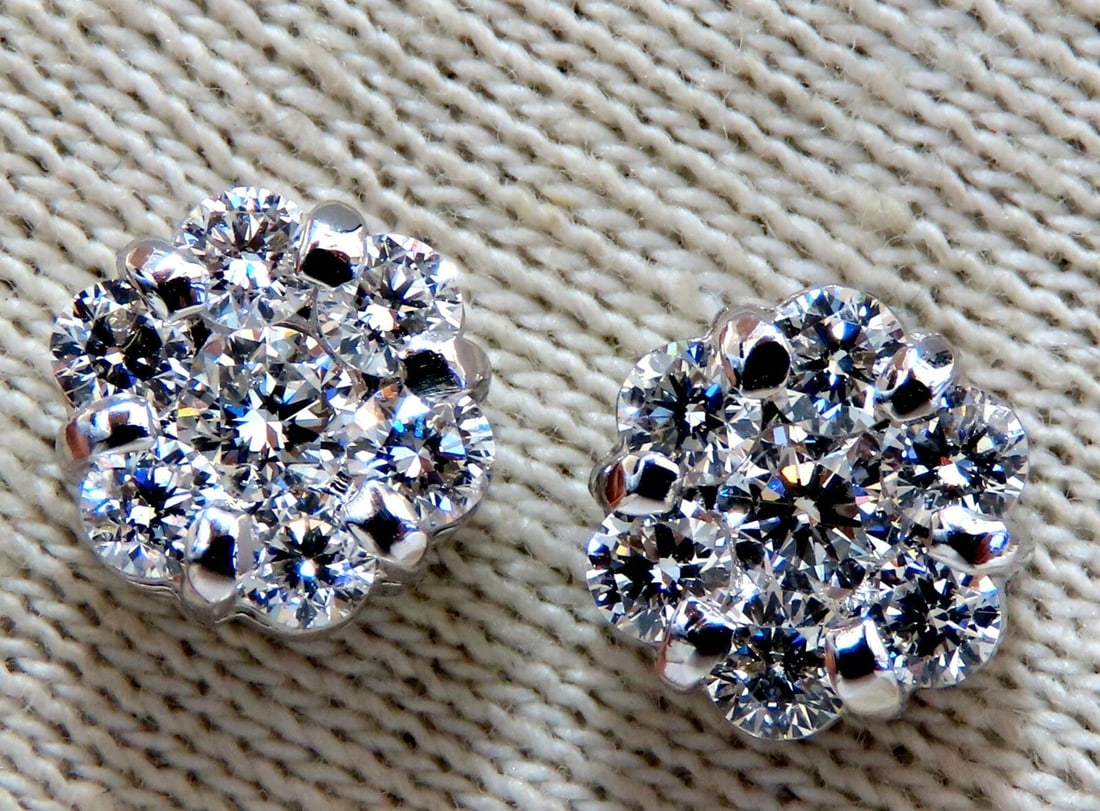 1.10ct Natural Diamonds Cluster Earrings 14kt gold - 3