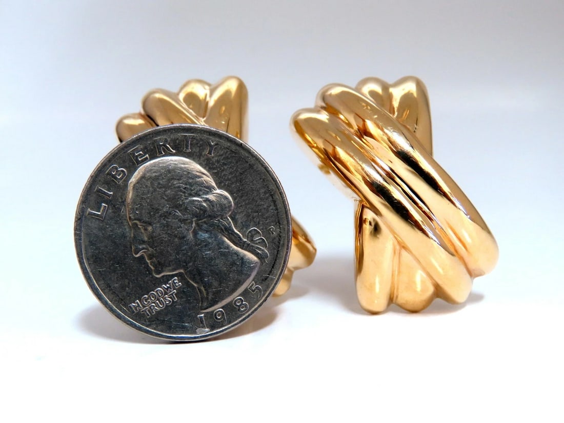 14kt Gold Raised X Clip Earrings Elongated - 2