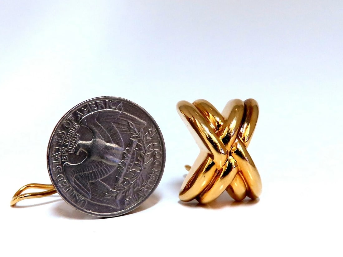 14kt Gold Raised X Clip Earrings - 2