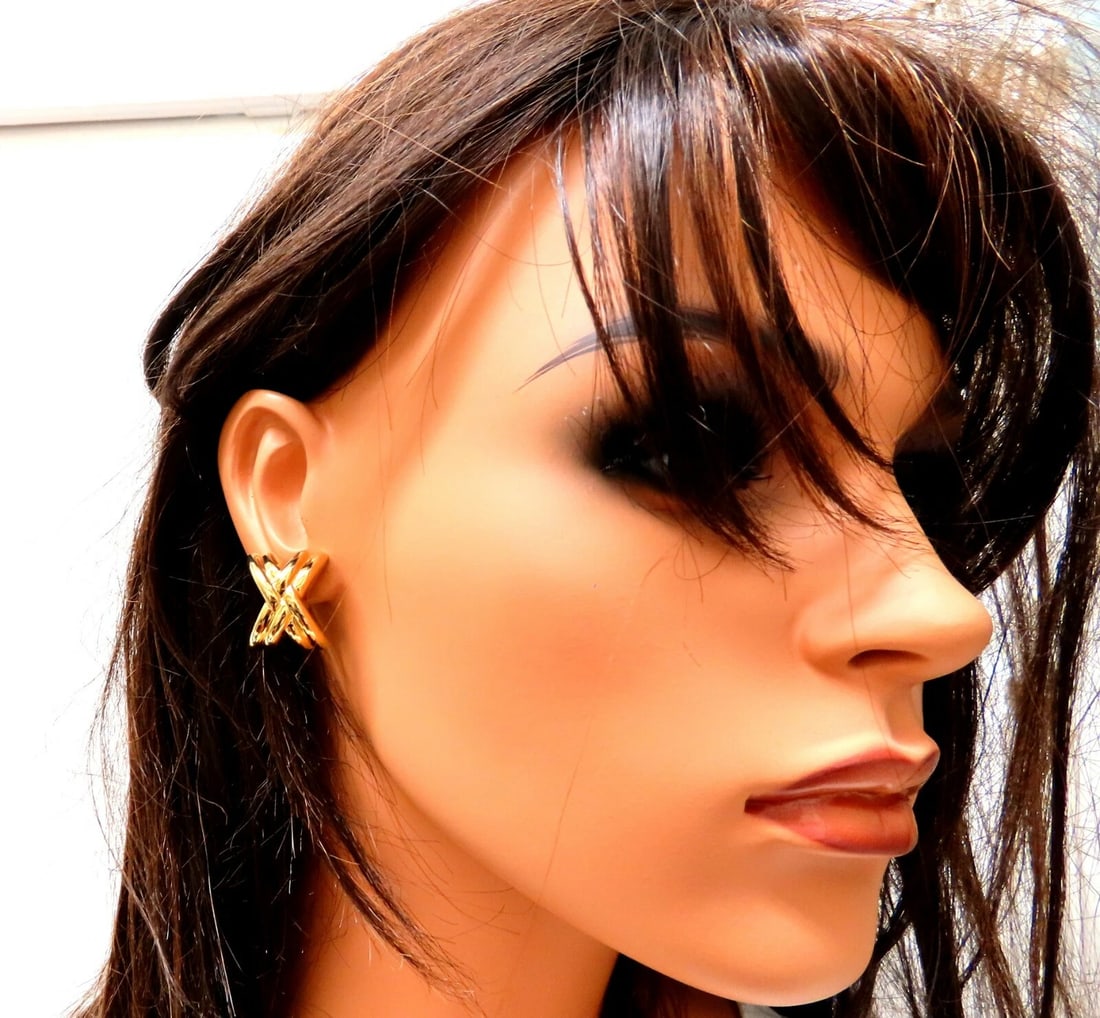 14kt Gold Raised X Clip Earrings - 7