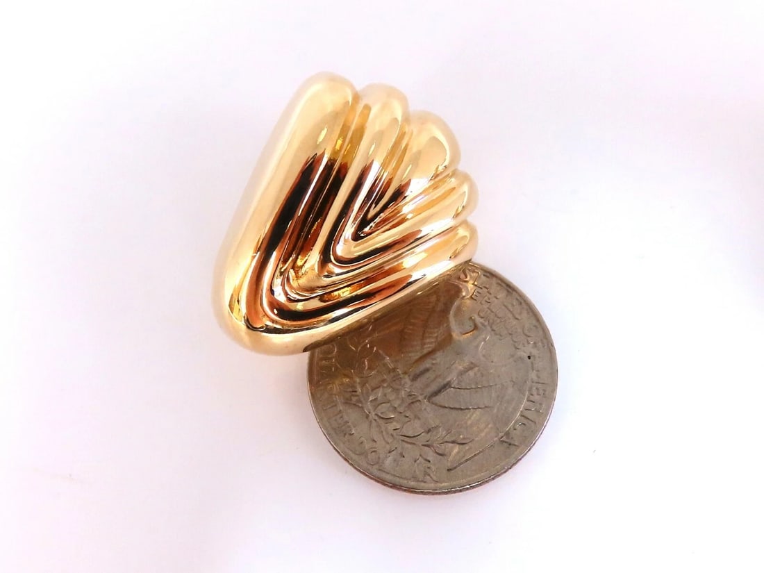 14kt Gold Textured Iconic Clip Earrings & Omega - 3