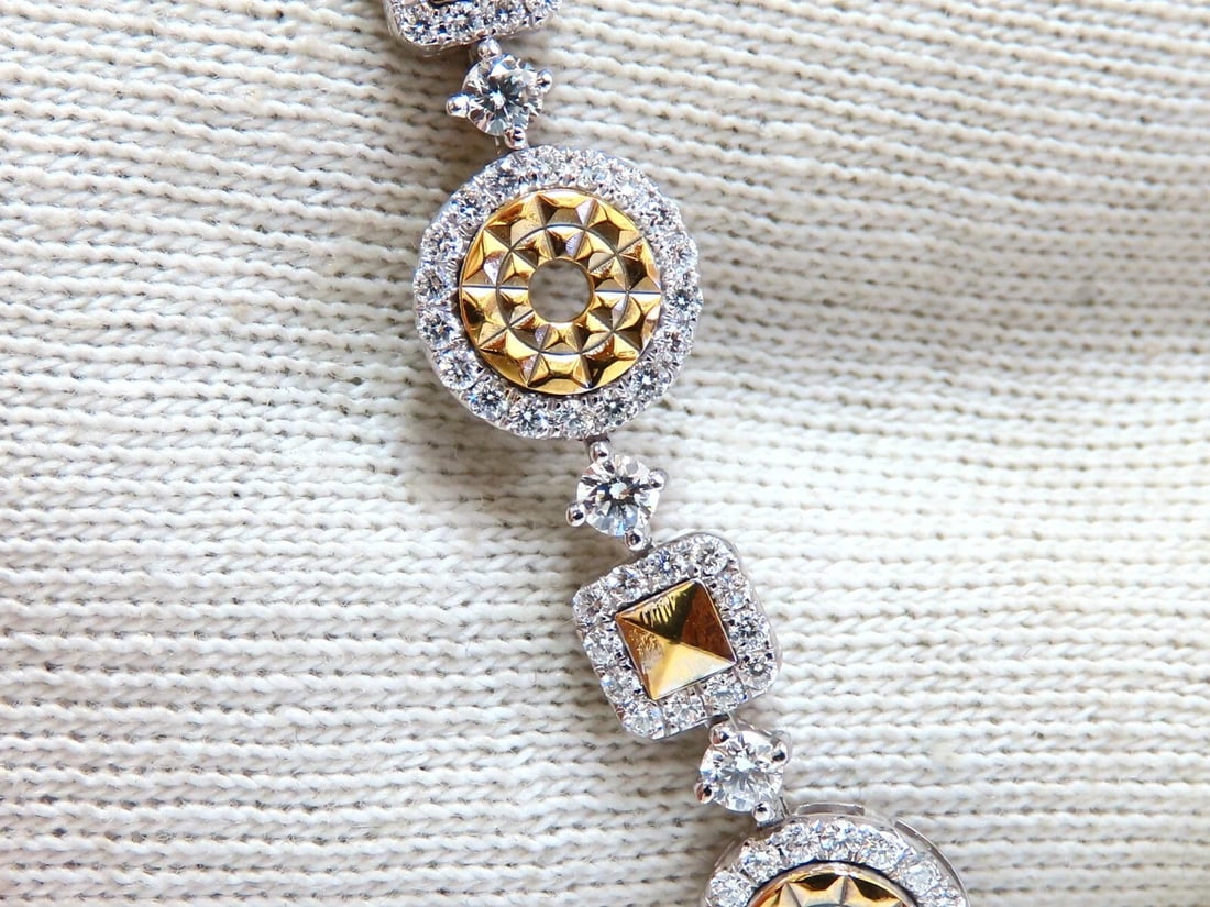 2.71ct Natural Round Diamonds Bracelet Alternated Pyramid Cut Link 18kt - 2