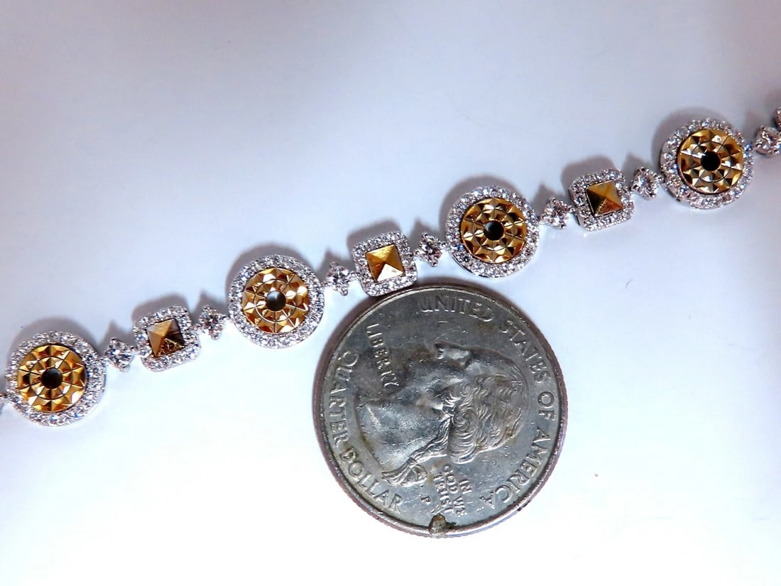 2.71ct Natural Round Diamonds Bracelet Alternated Pyramid Cut Link 18kt - 3