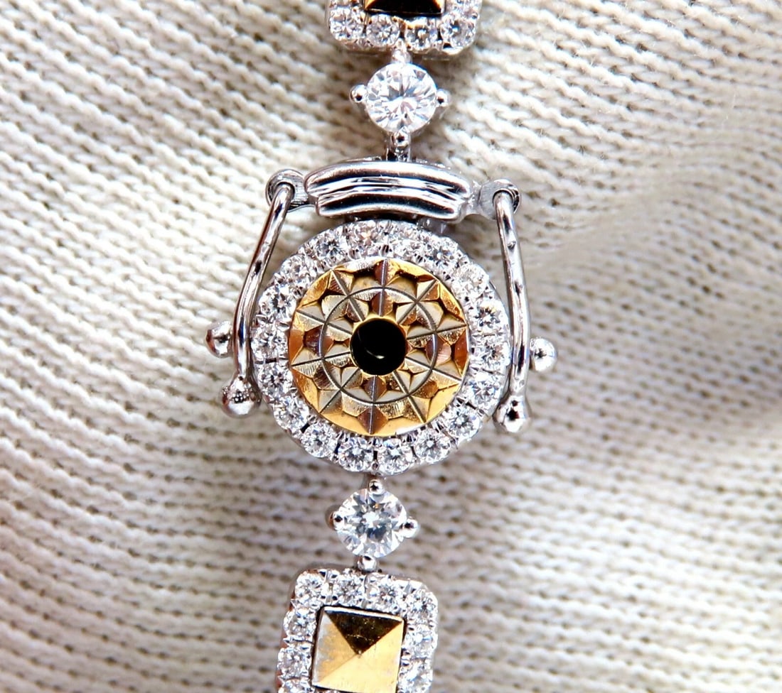 2.71ct Natural Round Diamonds Bracelet Alternated Pyramid Cut Link 18kt - 4