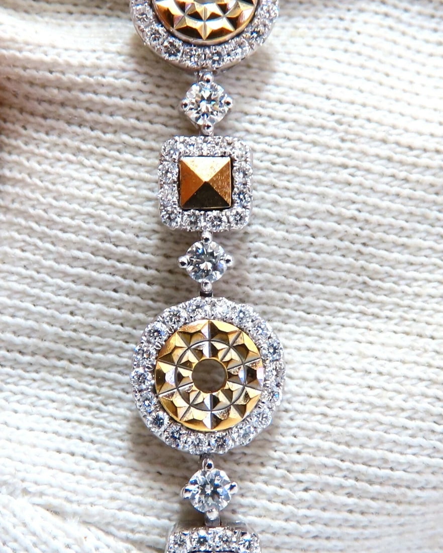 2.71ct Natural Round Diamonds Bracelet Alternated Pyramid Cut Link 18kt - 5