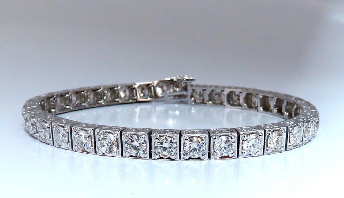 8.42ct Natural Diamonds Tennis Bracelet 14kt Gold Squared Box Bead Set - 2