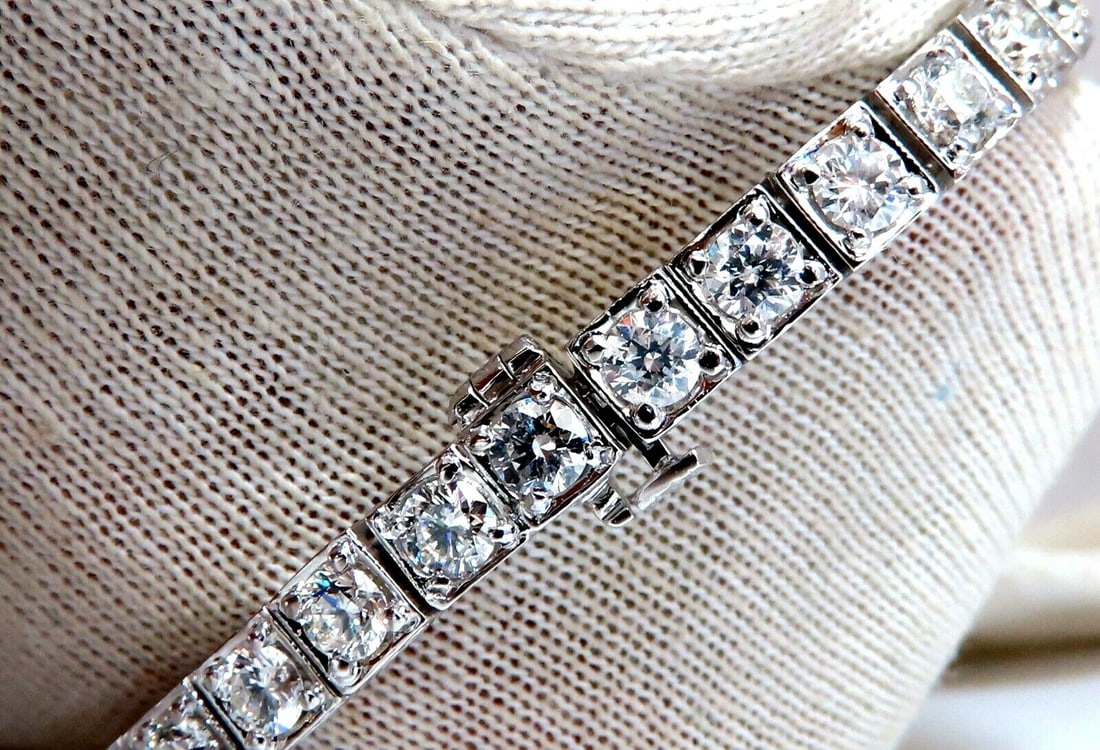 8.42ct Natural Diamonds Tennis Bracelet 14kt Gold Squared Box Bead Set - 3