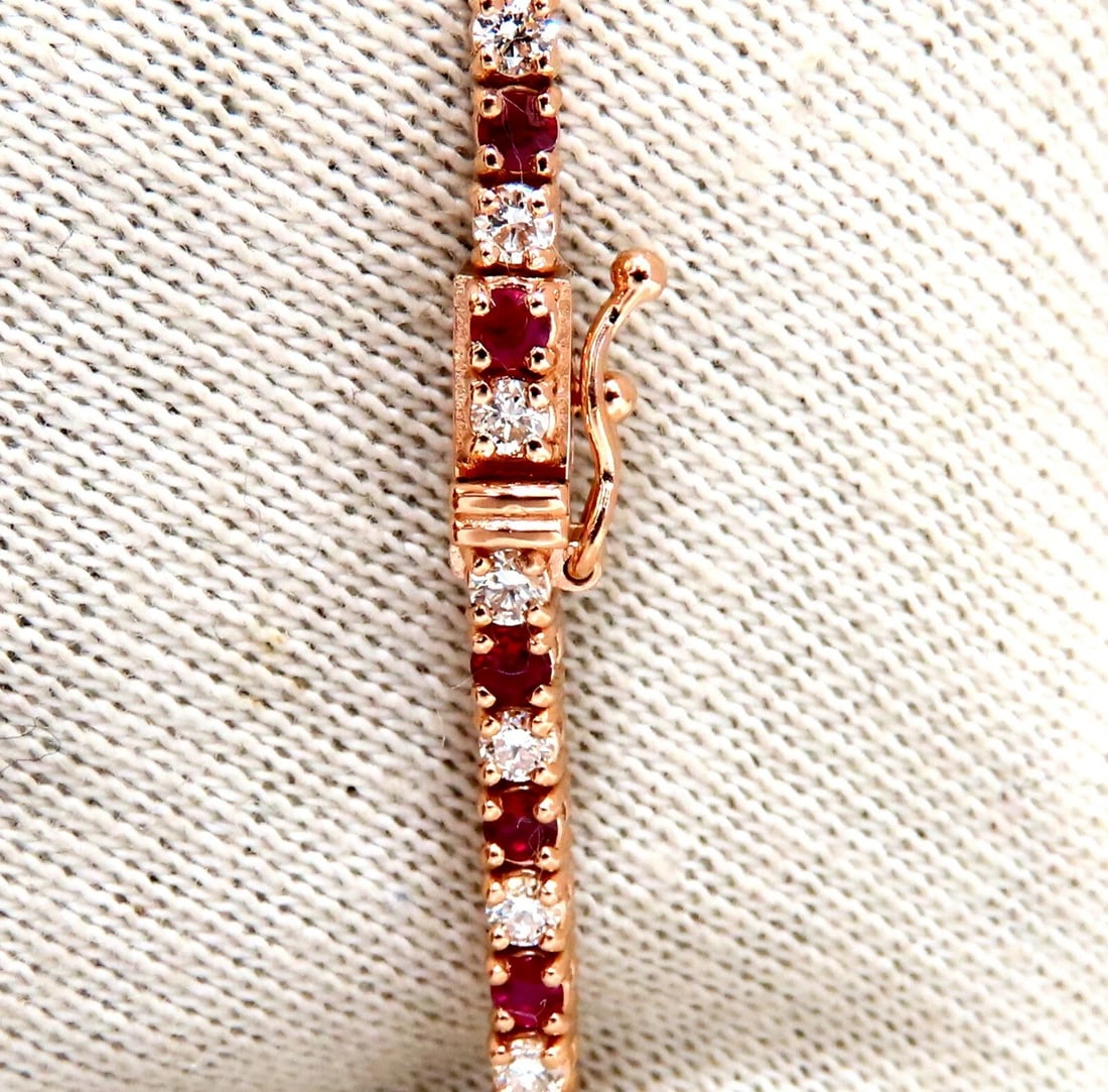 3ct vivid red natural ruby diamonds alternating tennis bracelet 14kt - 2