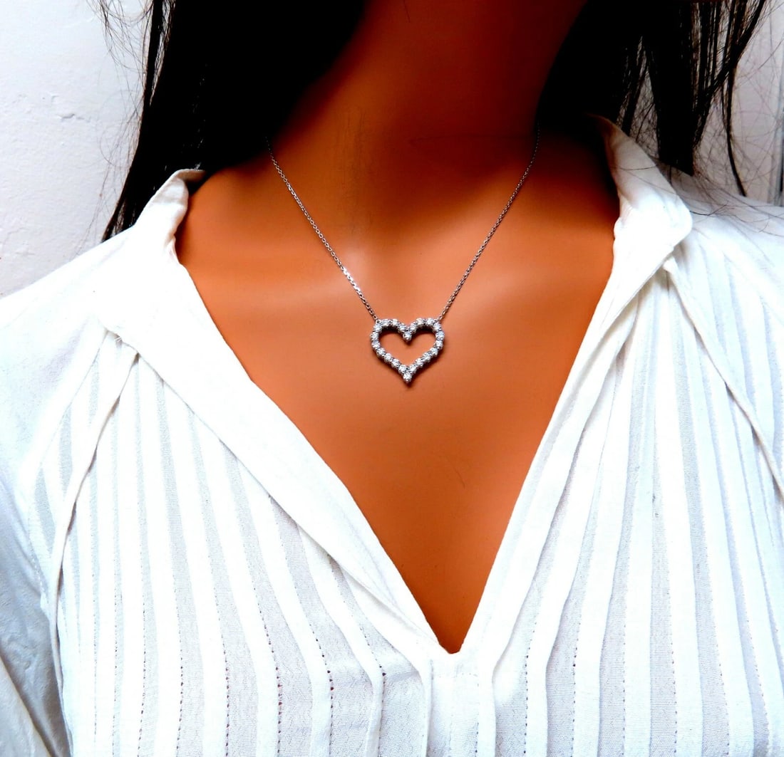 1.92ct Open Heart Natural diamonds necklace 14 karat - 6
