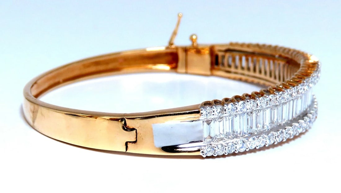 5.23ct Baguette & Rounds Diamond Three Row Bracelet 14kt - 2