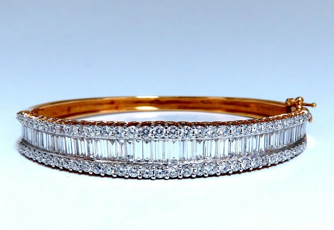 5.23ct Baguette & Rounds Diamond Three Row Bracelet 14kt - 6