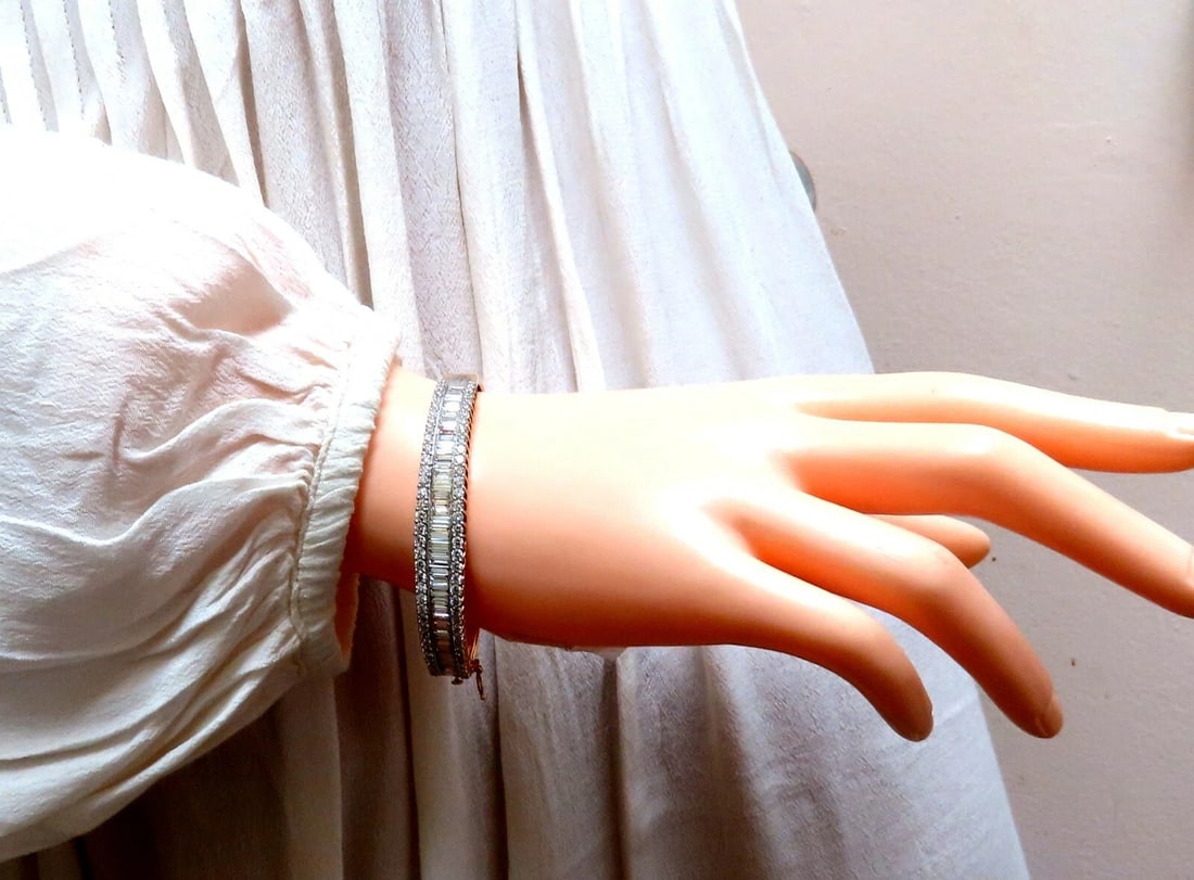 5.23ct Baguette & Rounds Diamond Three Row Bracelet 14kt - 7