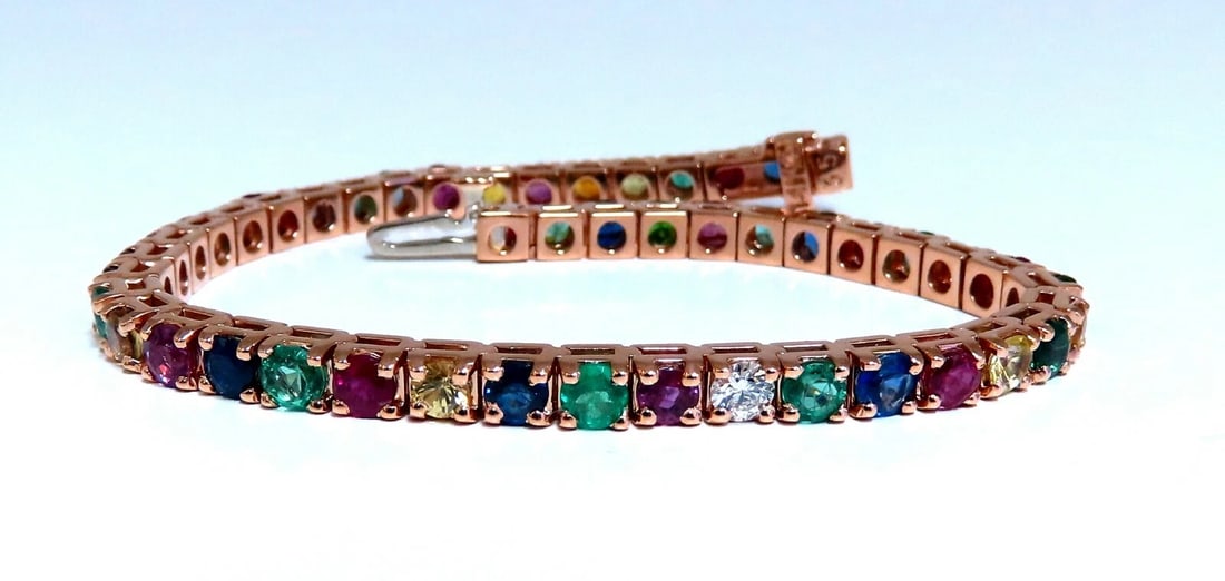 10.30Ct Natural Gem-Line Spinel Emerald Sapphire Ruby Diamond Bracelet 14Kt - 2