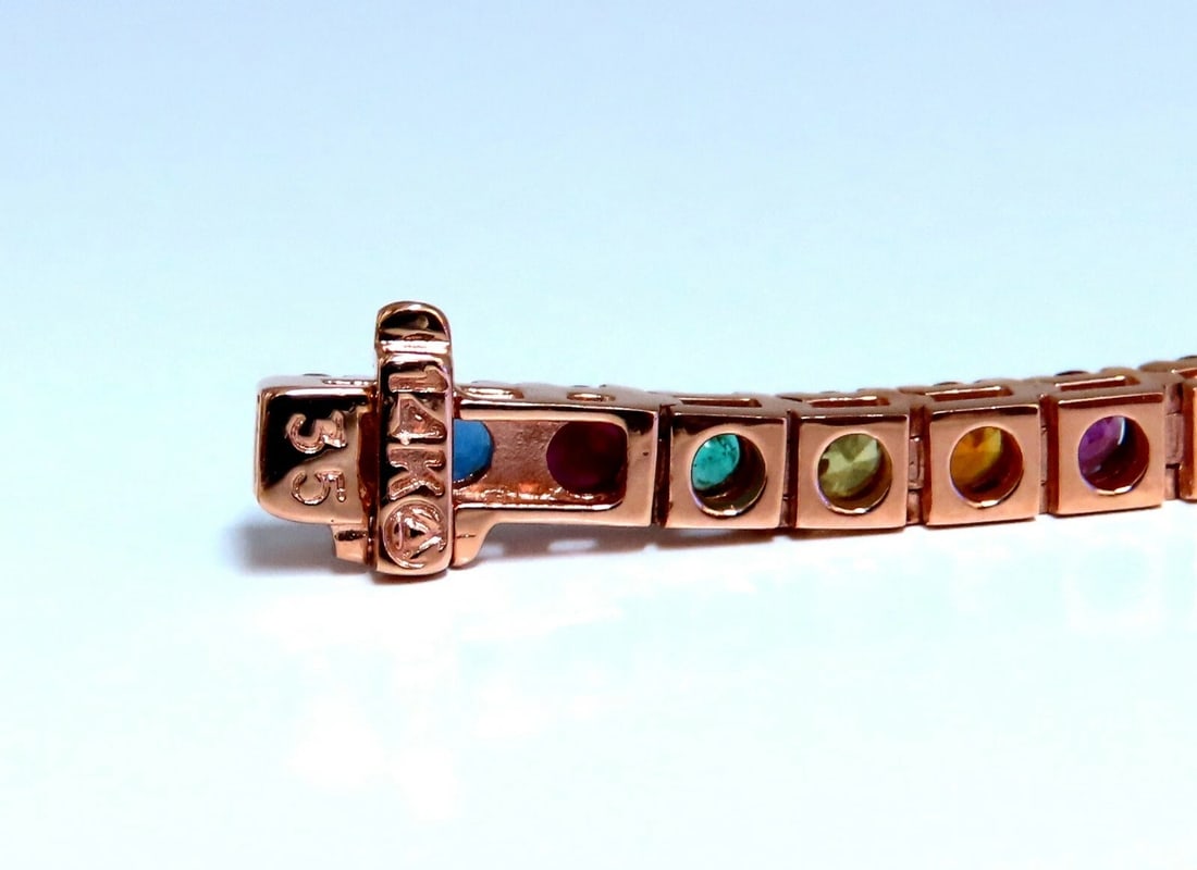 10.30Ct Natural Gem-Line Spinel Emerald Sapphire Ruby Diamond Bracelet 14Kt - 4
