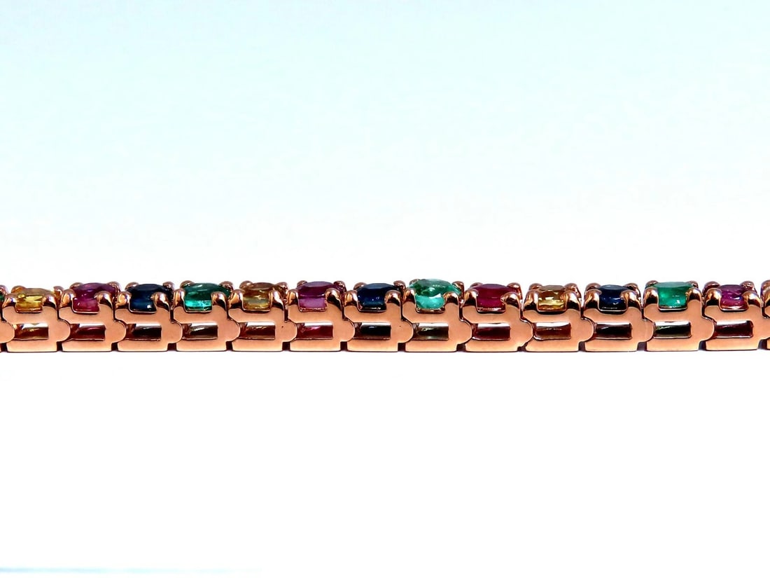 10.30Ct Natural Gem-Line Spinel Emerald Sapphire Ruby Diamond Bracelet 14Kt - 5