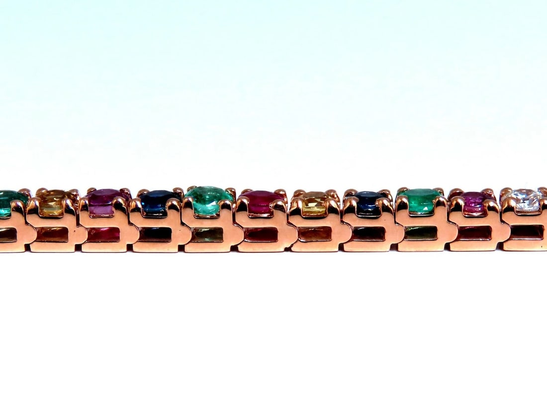 10.30Ct Natural Gem-Line Spinel Emerald Sapphire Ruby Diamond Bracelet 14Kt - 6