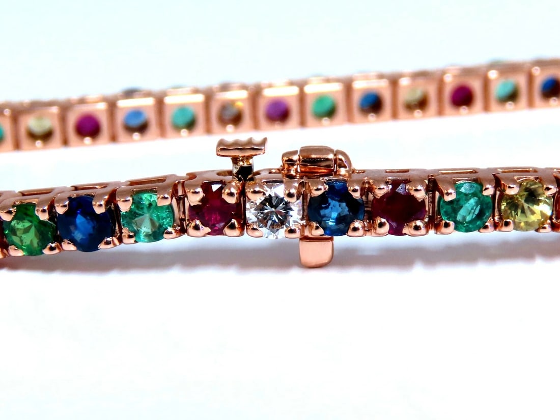 10.30Ct Natural Gem-Line Spinel Emerald Sapphire Ruby Diamond Bracelet 14Kt - 7