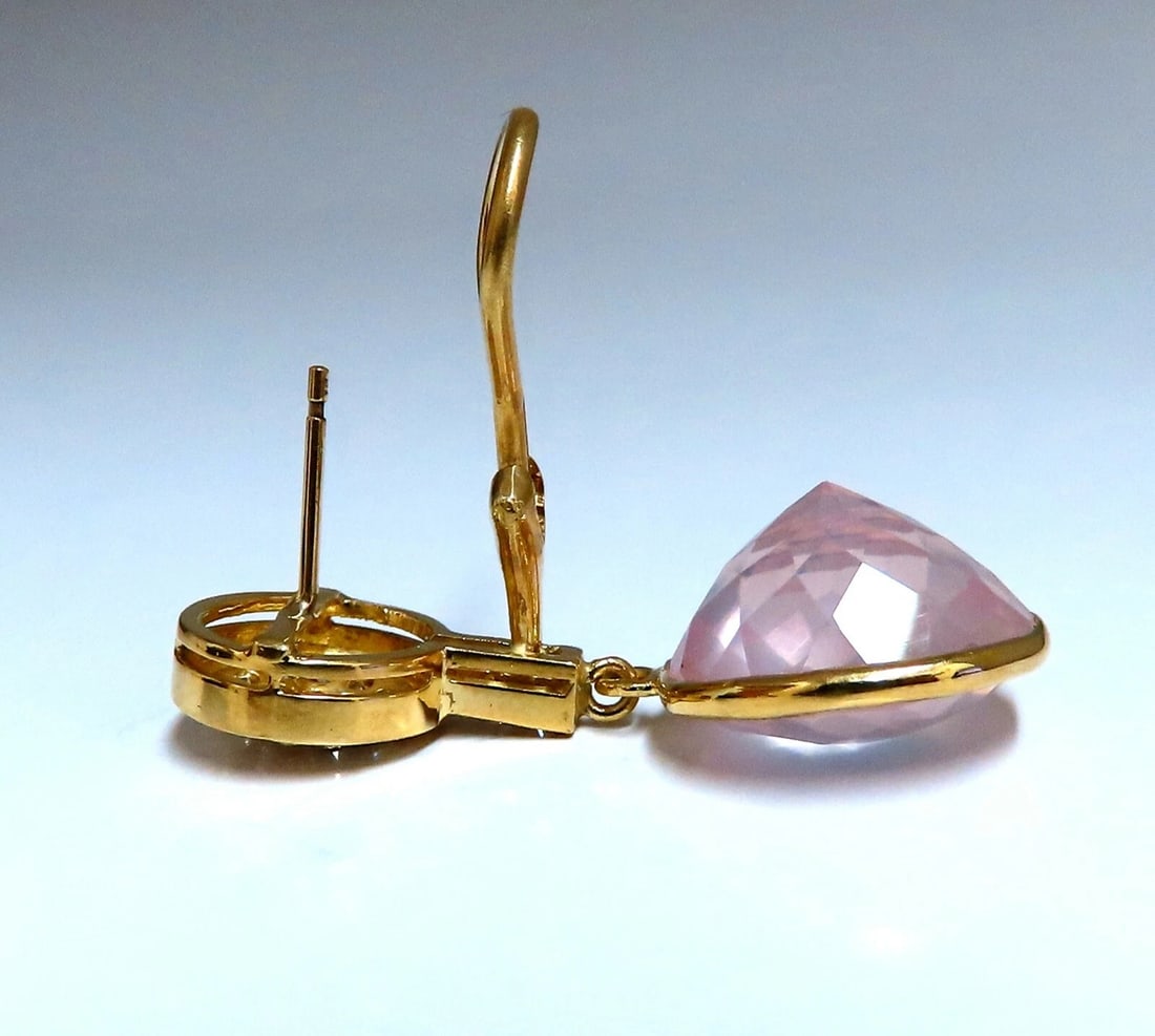 30.33ct Natural Rose Quartz Diamond Dangle Earrings 18 Karat Pink Flash - 2