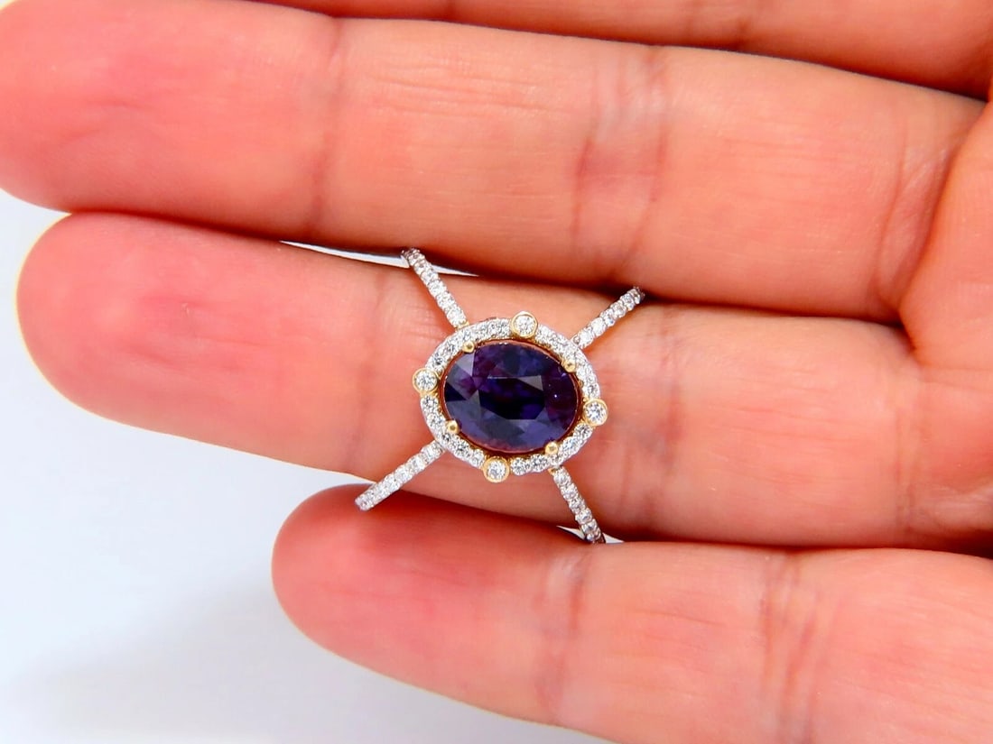 GIA Certified 3.96ct Natural Vivid purple sapphire diamonds ring - 4