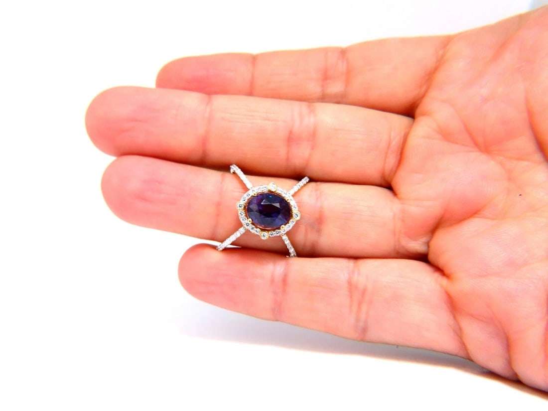 GIA Certified 3.96ct Natural Vivid purple sapphire diamonds ring - 5