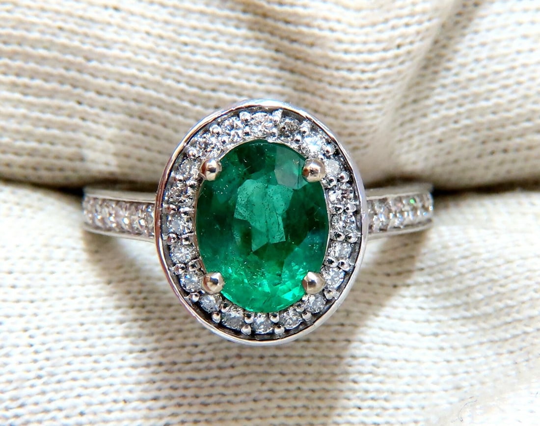 3.08ct Natural Vivid Green Emerald Diamonds Halo Ring 14kt - 3