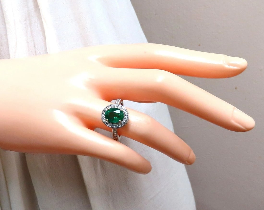 3.08ct Natural Vivid Green Emerald Diamonds Halo Ring 14kt - 5