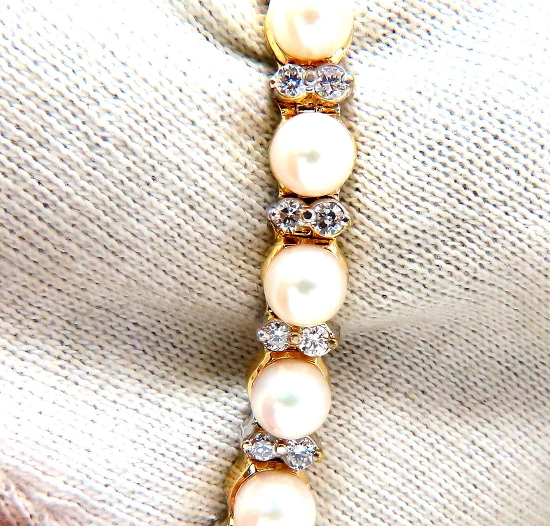 3.03ct Natural Akoya Pearls & Diamonds Riviera Necklace 14kt - 4