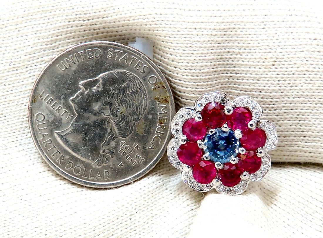 7.30Ct Natural Ruby Sapphire Diamond Cluster Earrings 14 Karat Clip Cocktail - 5