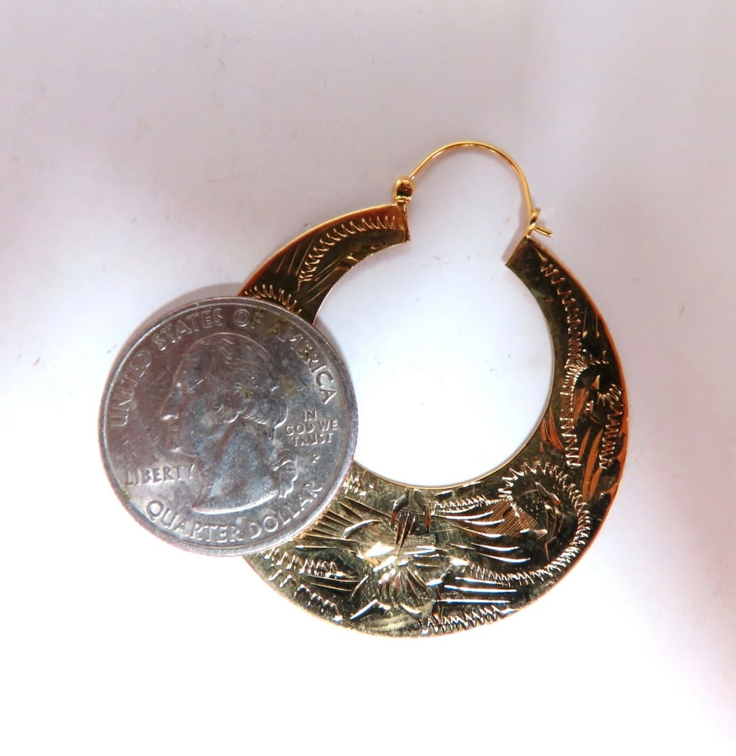 Tibetan Crescent Carved Gold Earrings 14kt 1.6 inch - 2