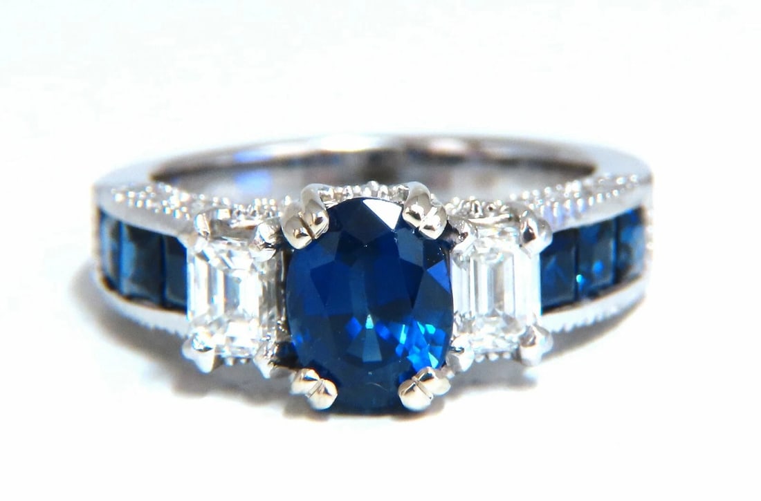 GIA Certified 1.86ct Natural Sapphire Diamonds Ring & matching eternity band - 2