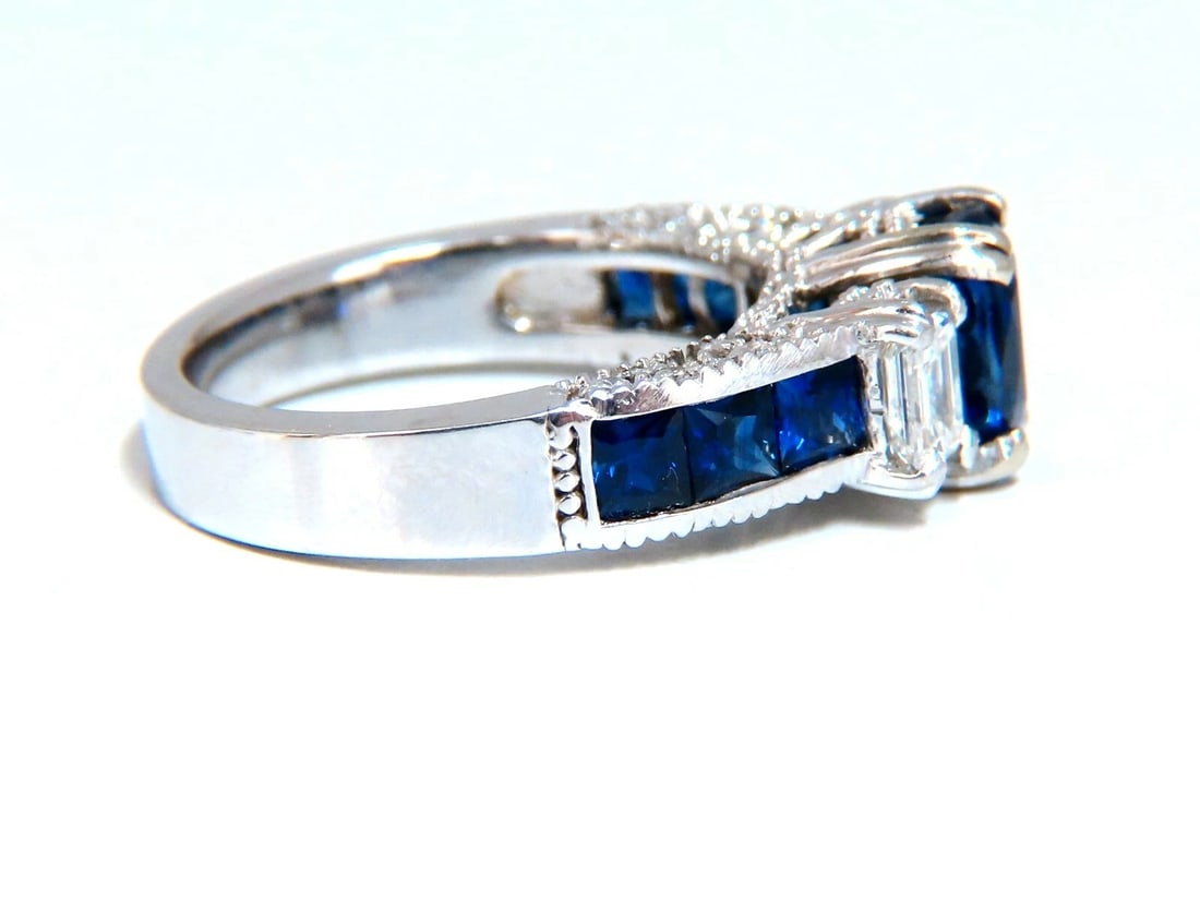 GIA Certified 1.86ct Natural Sapphire Diamonds Ring & matching eternity band - 3