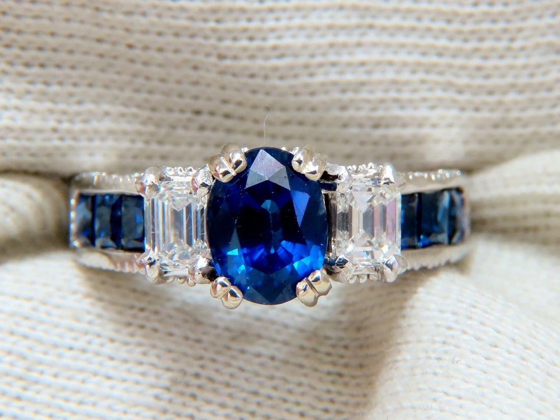 GIA Certified 1.86ct Natural Sapphire Diamonds Ring & matching eternity band - 5